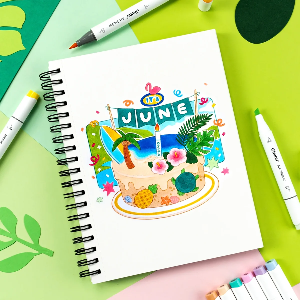 Creachick X Ohuhu Alcohol markers Brush & chisel set van 6 – Basic Tone - Afbeelding 6
