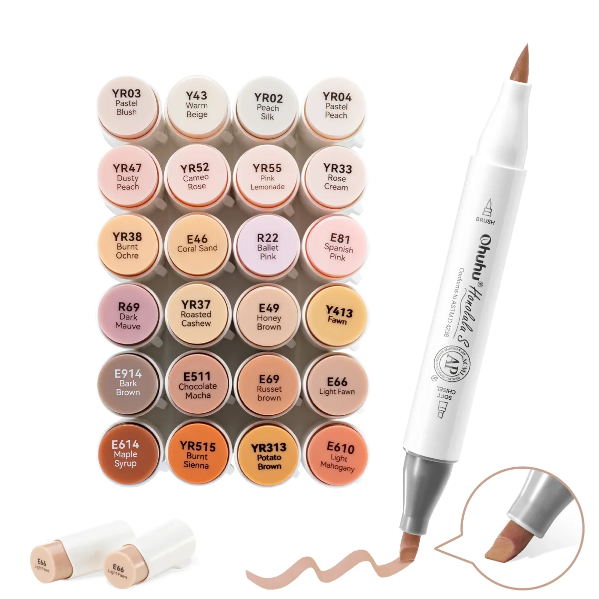 2E KANSJE-2026-0714: Ohuhu Honolulu S 24 Skin Tone kleuren – Dual Soft Tips Alcohol Art Markers – Brush & Soft Chisel - Afbeelding 3