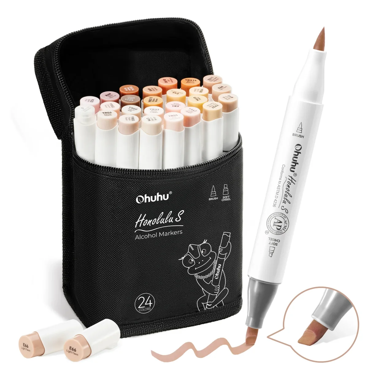 2E KANSJE-2026-0714: Ohuhu Honolulu S 24 Skin Tone kleuren – Dual Soft Tips Alcohol Art Markers – Brush & Soft Chisel - Afbeelding 2