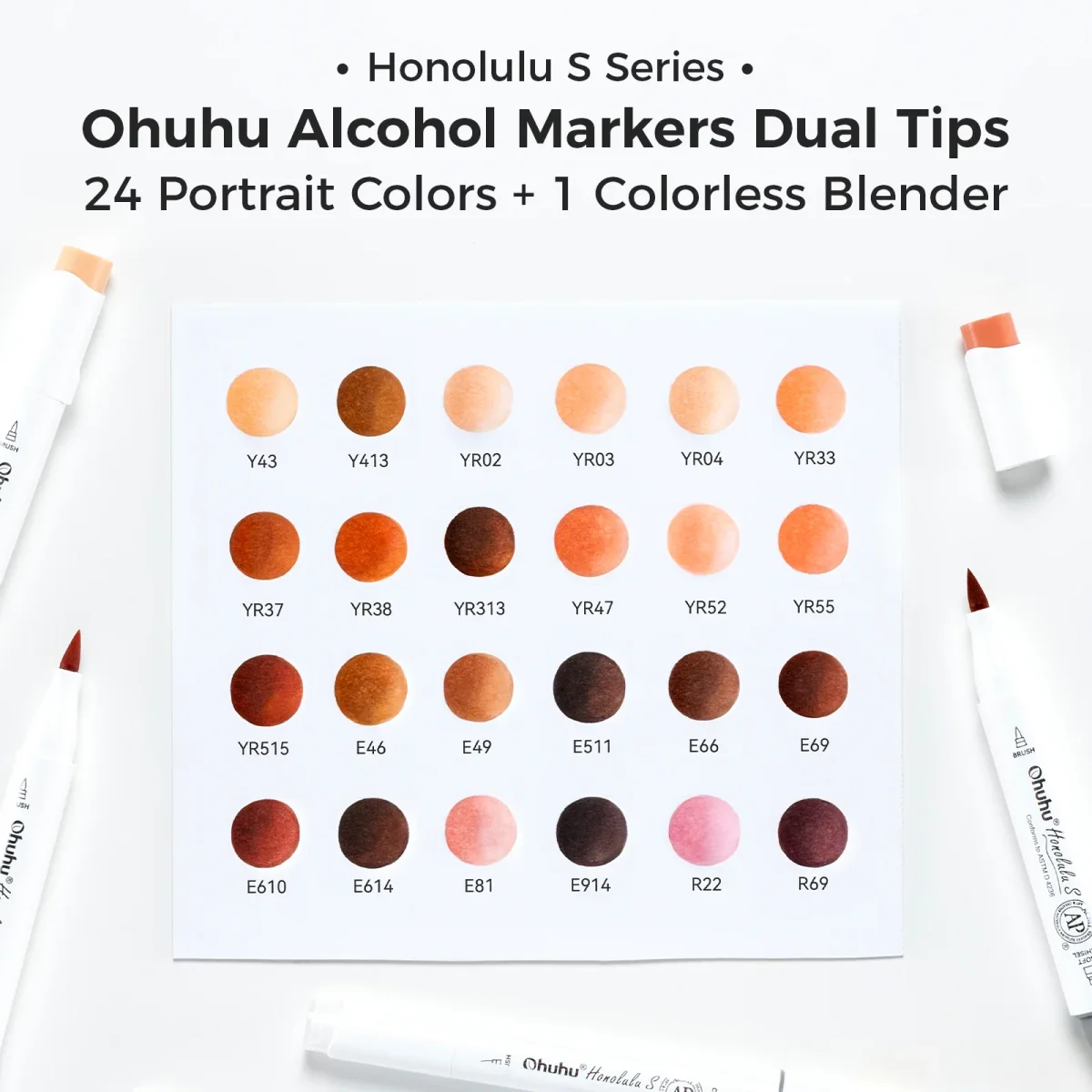 2E KANSJE-2026-0714: Ohuhu Honolulu S 24 Skin Tone kleuren – Dual Soft Tips Alcohol Art Markers – Brush & Soft Chisel - Afbeelding 4