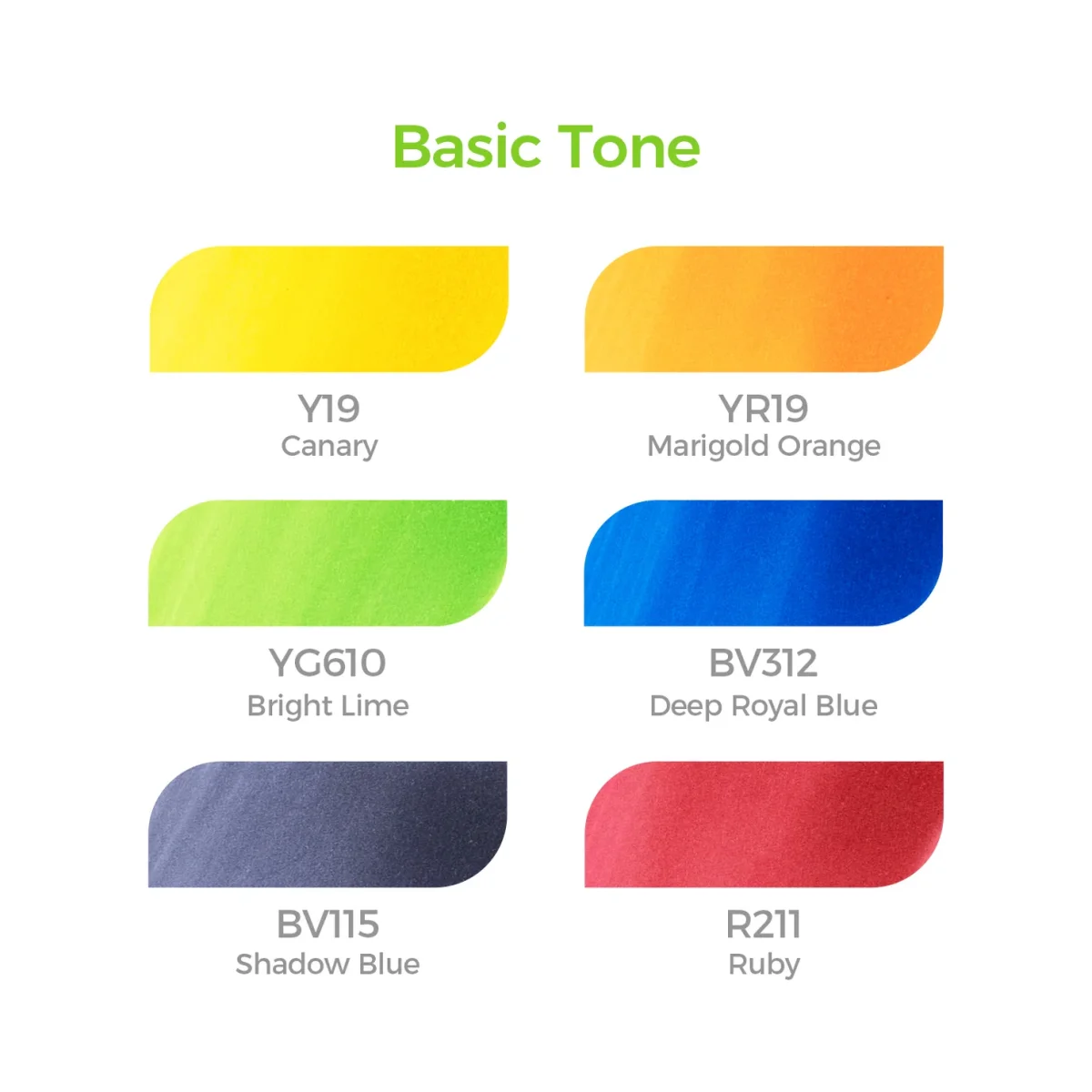 Creachick X Ohuhu Alcohol markers Brush & chisel set van 6 – Basic Tone - Afbeelding 3